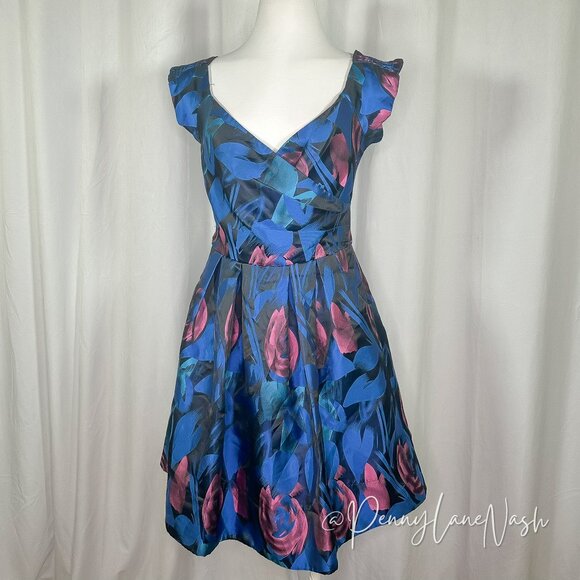 Rubber Ducky Productions, Inc. Dresses & Skirts - Vintage Rubber Ducky Floral Print Fit & Flare Dress Blue